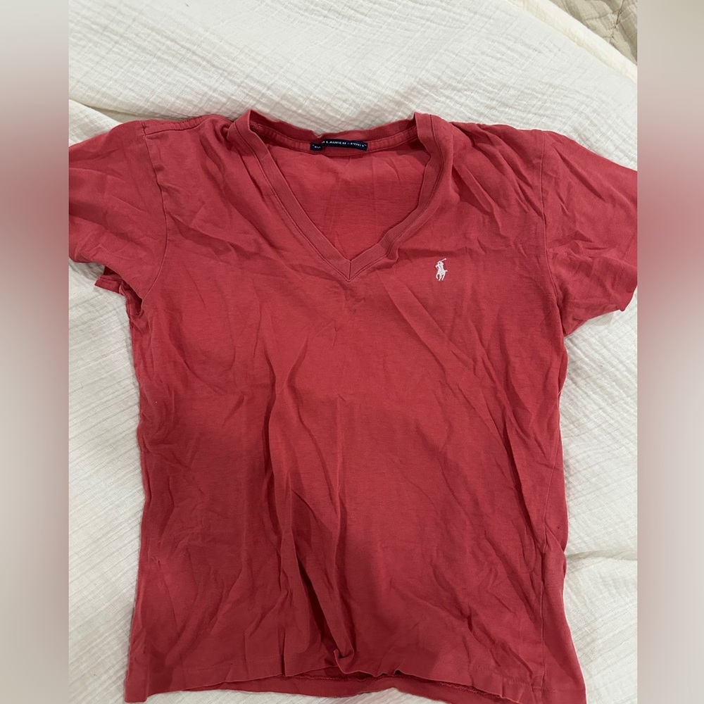 Ralph Lauren Women's Red V-Neck Tee
